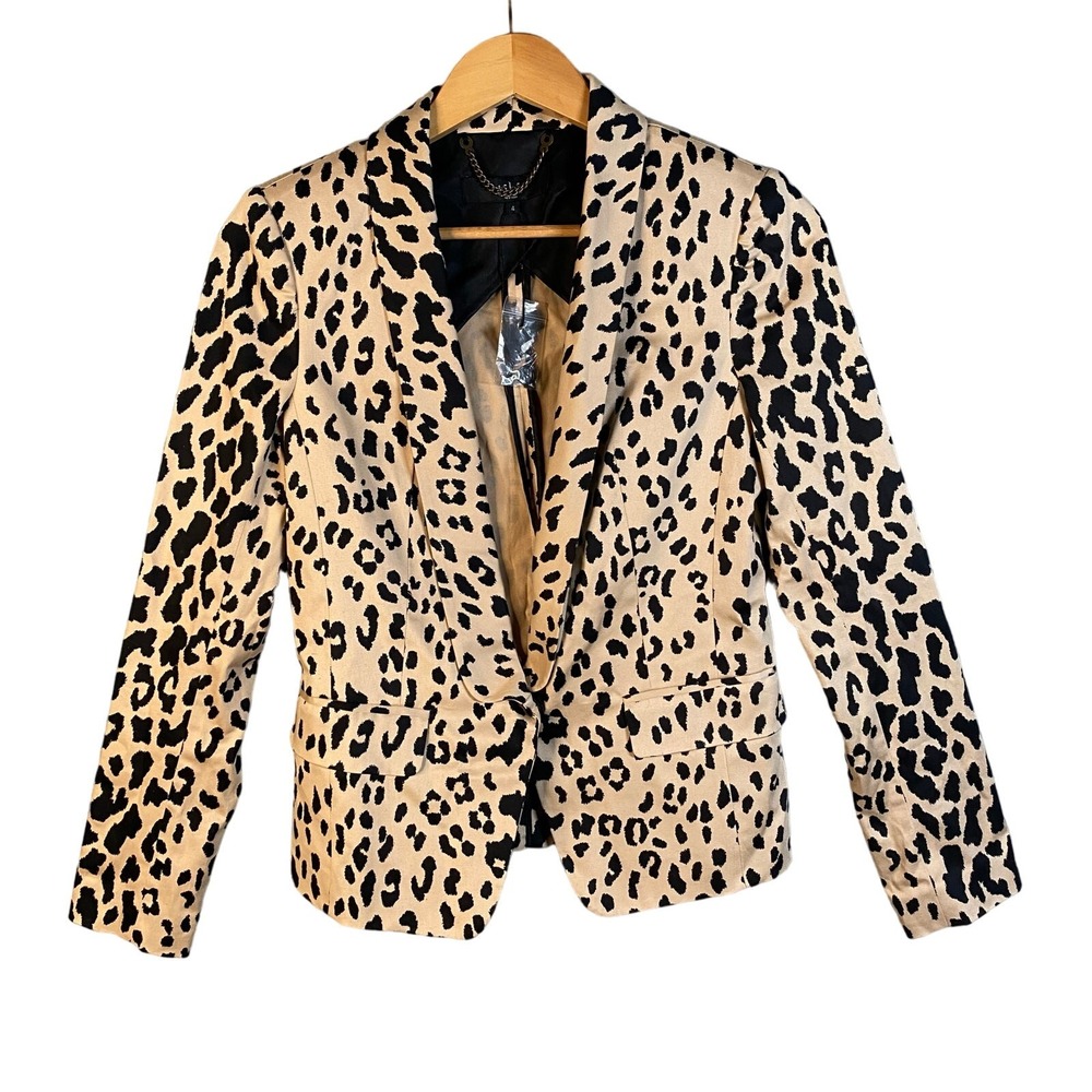 Tibi Leopard Print Blazer in Beige and Black